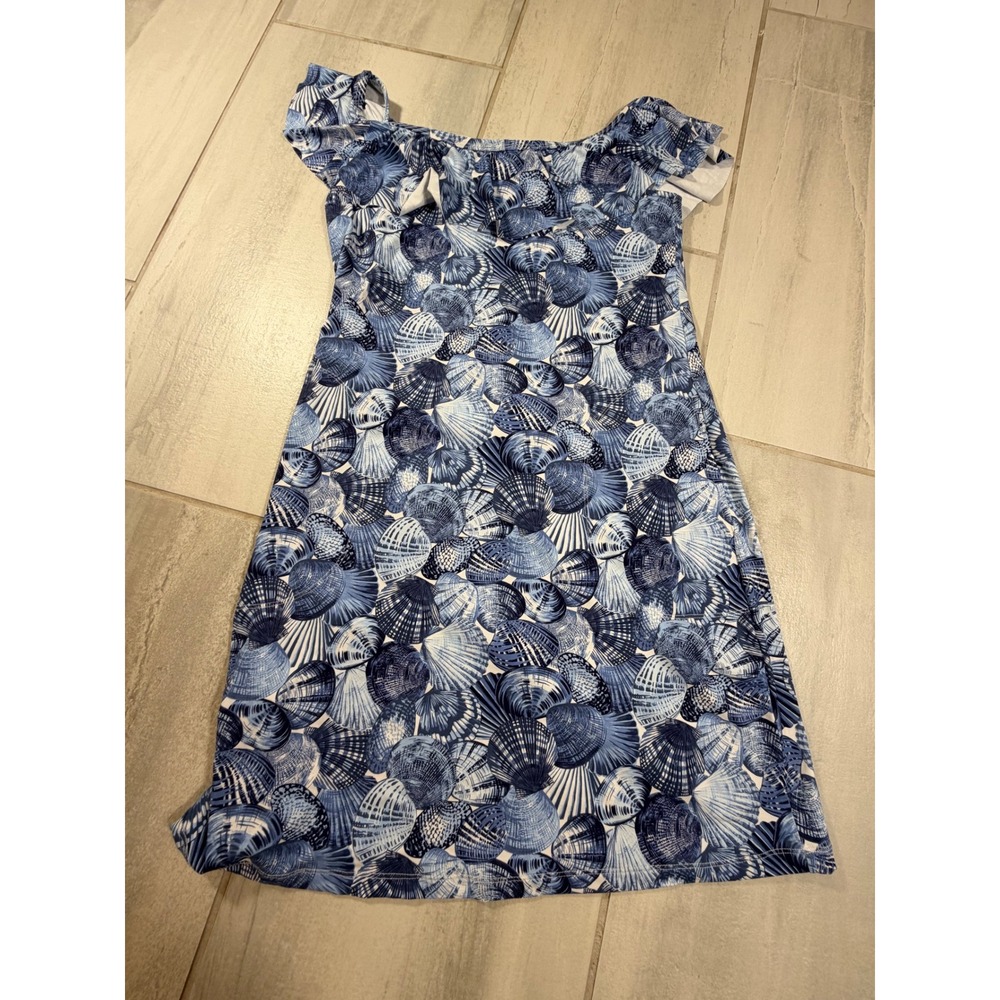 Tommy Bahama Blue Seashell Ruffle Off Shoulder Dress SS500384 Small